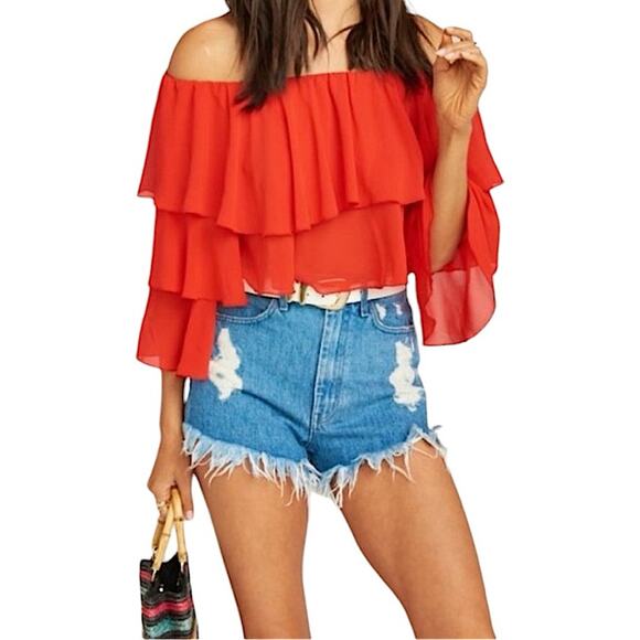 NWT Show Me Your MuMu Copacabana Crop Top in Red Chiffon Size Medium Retail $138 - Picture 1 of 6